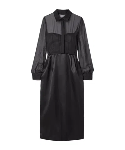Gabriela Hearst Beatrice Layered Organic Wool And Silk-blend Satin-twill And Silk-chiffon Midi Dress In Black