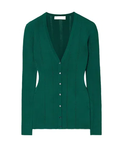 Gabriela Hearst Lillian Pointelle-knit Wool Cardigan In Green