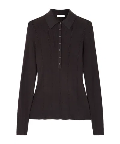 Gabriela Hearst Long-sleeved Knit Polo Shirt In Black