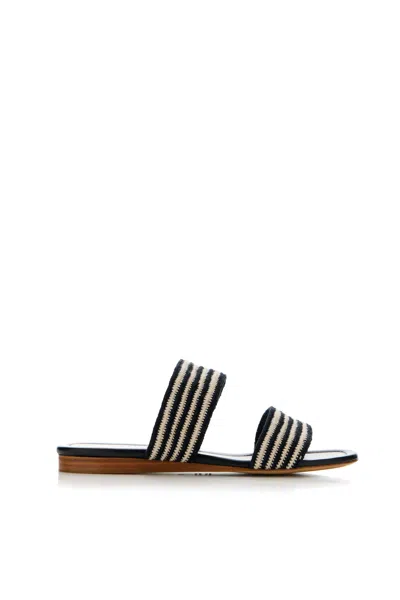 Gabriela Hearst Lora Flat Sandal In Black & White Nappa Leather Crochet In Black/white