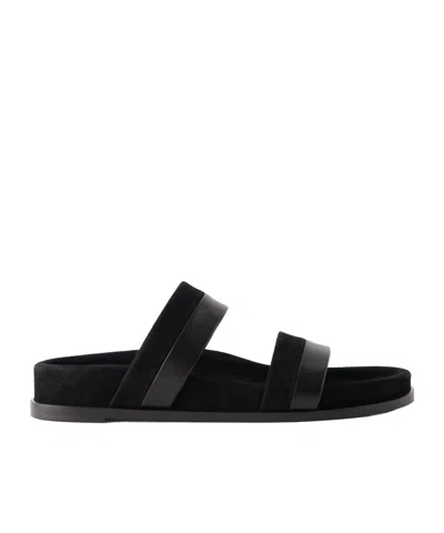 Gabriela Hearst Low Striker Paneled Snake-effect Leather Sandals In Black