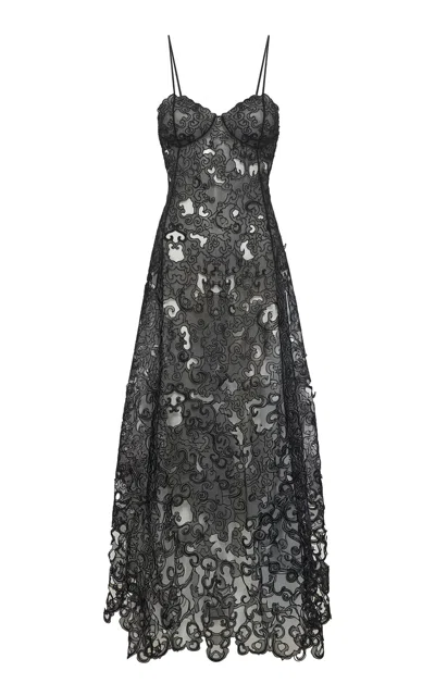 Gabriela Hearst Luma Lace Silk Maxi Dress In Black
