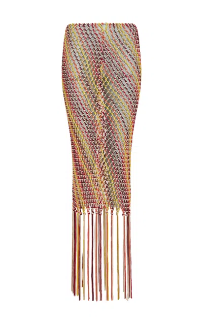Gabriela Hearst Lycos Fringe Macrame Maxi Skirt In Multi Silk