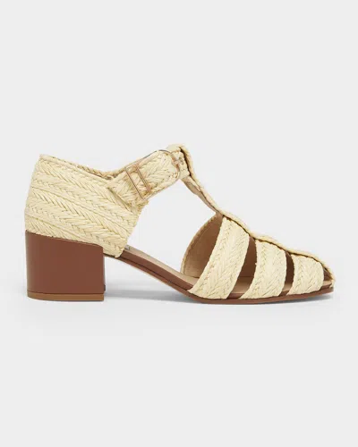 Gabriela Hearst Lyle Raffia Block-heel Sandals In Neutral