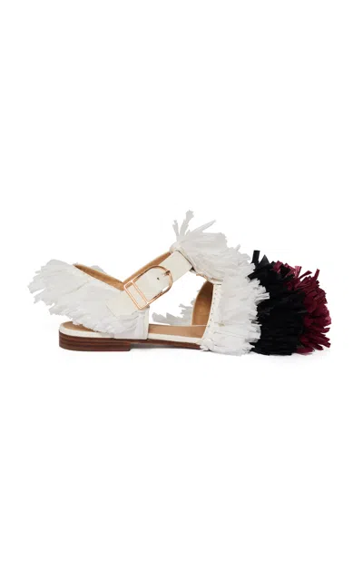 Gabriela Hearst Lynn Raffia Fringe Flat In Multi