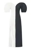 Gabriela Hearst Lysander Split Leather Midi Dress In Black,white