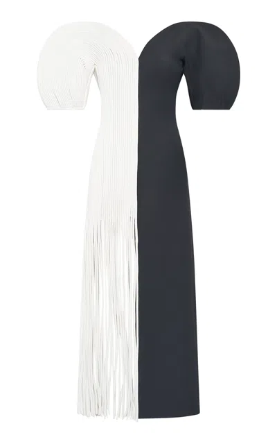 Gabriela Hearst Lysander Split Leather Midi Dress In Black,white