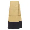 Gabriela Hearst Lyssa Tan Cotton Black Whipstitch Design Midi Skirt In Brown