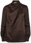 Gabriela Hearst Marcela Cowl-neck Textured Silk Long-sleeve Top In Brown