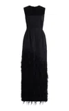 GABRIELA HEARST MASLOW FEATHER DRESS IN BLACK SILK SATIN