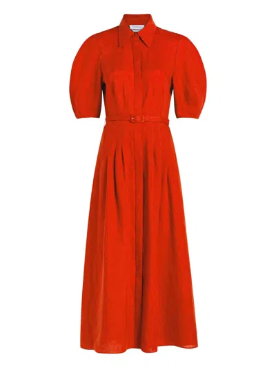 Gabriela Hearst Maude Belted-waist Puff-sleeve Dress In Red