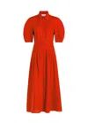 Gabriela Hearst Maude Pleated Midi Shirtdress In Antelope Orange Aloe Linen In Orange