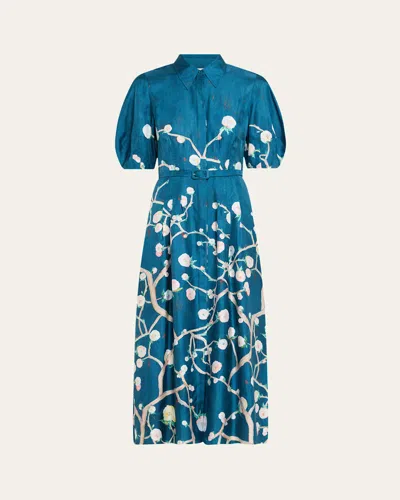 Gabriela Hearst Maude Floral Pleated Midi Shirtdress With Belt