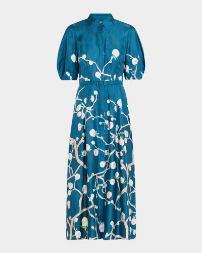 Gabriela Hearst Maude Pleated Midi Shirtdress In Blue Multi Printed Silk Twill