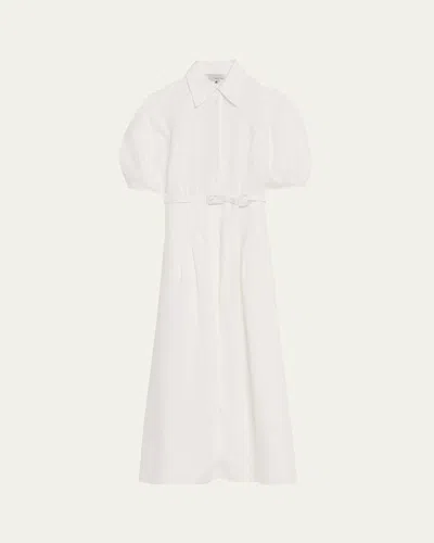 Gabriela Hearst Maude Linen Puff-sleeve Belted Midi Shirtdress In White