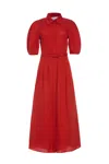 Gabriela Hearst Maude Pleated Midi Shirtdress In Antelope Orange Aloe Linen In Brown