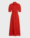 Gabriela Hearst Maude Pleated Midi Shirtdress In Antelope Orange Aloe Linen In Red