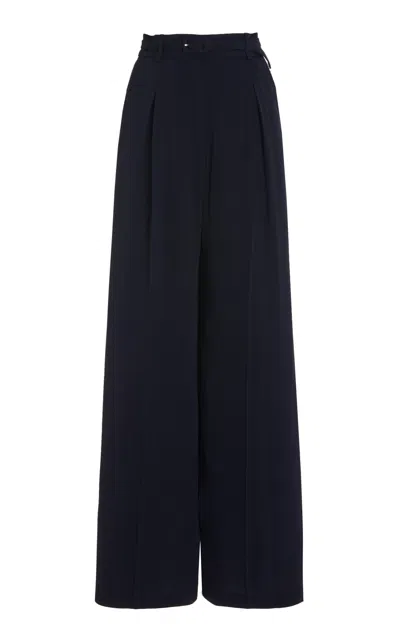 Gabriela Hearst Maura Silk-crepe Wide-leg Pants In Navy