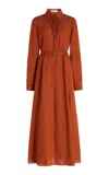 Gabriela Hearst Mcgraw Embroidered Shirtdress In Red Clay Aloe Linen In Red Clay