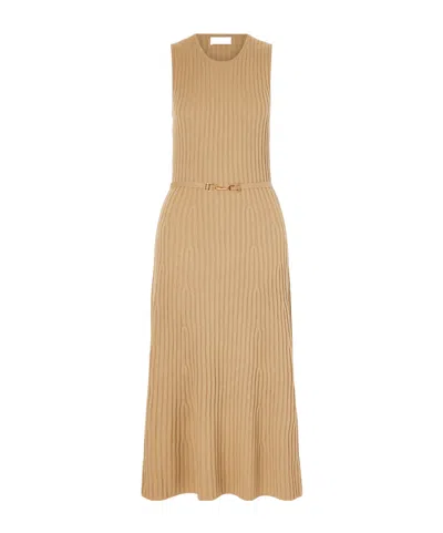 Gabriela Hearst Meier Belted Ribbed Wool And Cashmere Midi Dress In Brown
