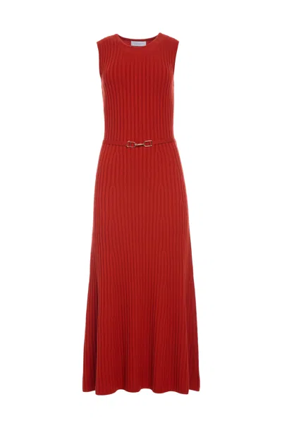 Gabriela Hearst Meier Knit Midi Dress In Antelope Orange Merino Wool Cashmere In Red