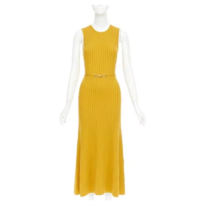 Pre-owned Gabriela Hearst Meier Mustard Yellow Wool Cashmere Knit Belted Midi Dress Xs