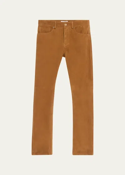 Gabriela Hearst Men's Anthony Straight-leg Suede Pants In Brown