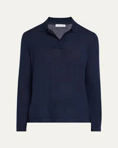 Gabriela Hearst Men's Frome Cashmere Knit Long-sleeve Polo Shirt In Dark Navy
