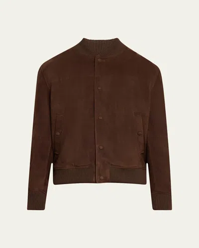 Gabriela Hearst Men's Greg Suede Bomber Jacket In Dark Chocolate
