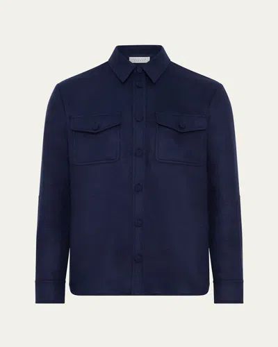 Gabriela Hearst Men's Lucas Silk Overshirt In Blue
