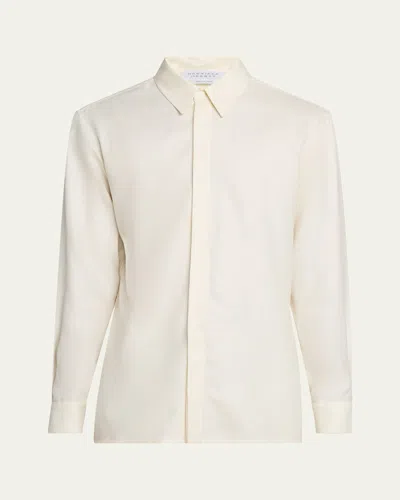 Gabriela Hearst Men's Nicolas Concealed-placket Sport Shirt In Ivory