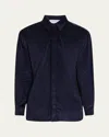 Gabriela Hearst Men's Nicolas Corduroy Concealed-placket Sport Shirt In Dark Navy