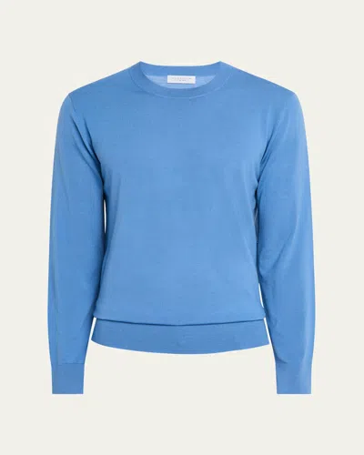Gabriela Hearst Men's Palco Knit Merino Wool Crewneck Sweater In Sky