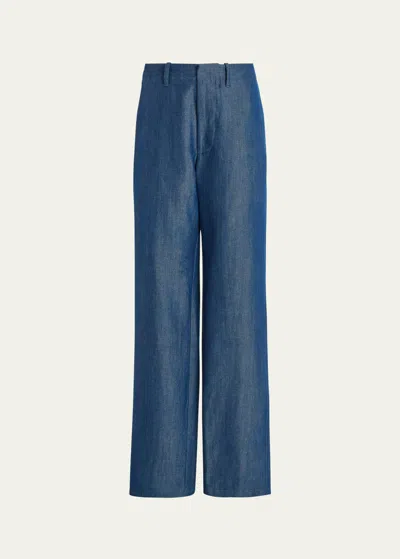 Gabriela Hearst Men's Rhys Wool-linen Flat-front Pants In Blue