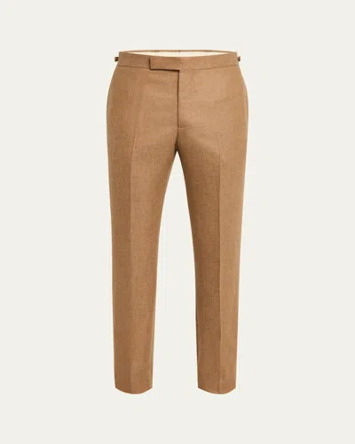 Gabriela Hearst Men's Sebastian Wool-cashmere Flannel Pants In Camel Melange