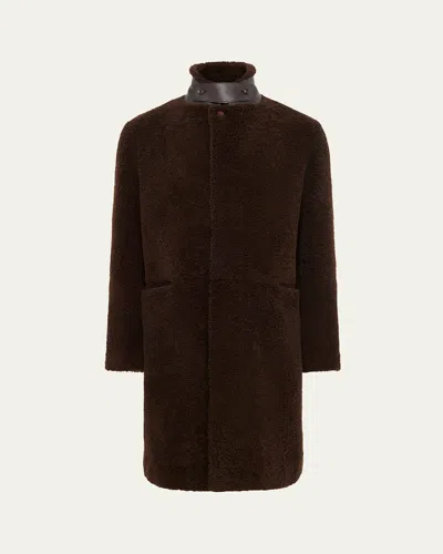 Gabriela Hearst Men's Shearling Teddy Car Coat In Brown