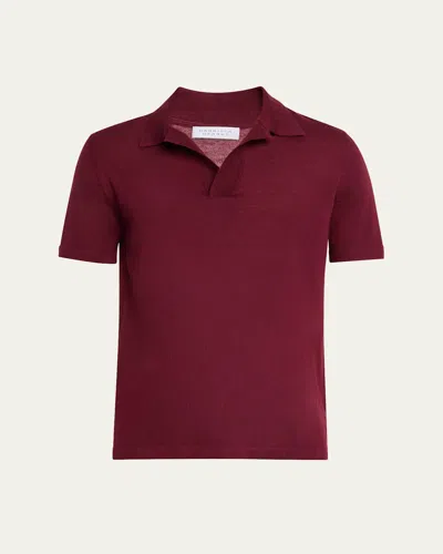 Gabriela Hearst Men's Stendhal Cashmere Knit Polo Shirt In Bordeaux