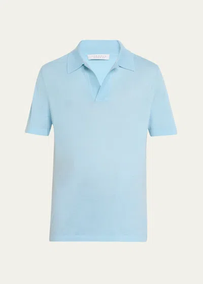 Gabriela Hearst Men's Stendhal Cashmere Knit Polo Shirt In Blue
