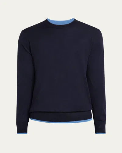 Gabriela Hearst Men's Wells Cashmere And Silk Knit Crewneck Sweater In Dark Navy Sky