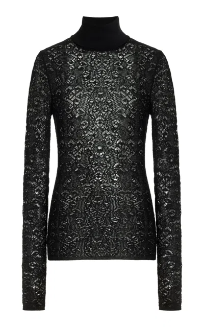 Gabriela Hearst Meret Pointelle Knit Turtleneck In Black Merino Wool
