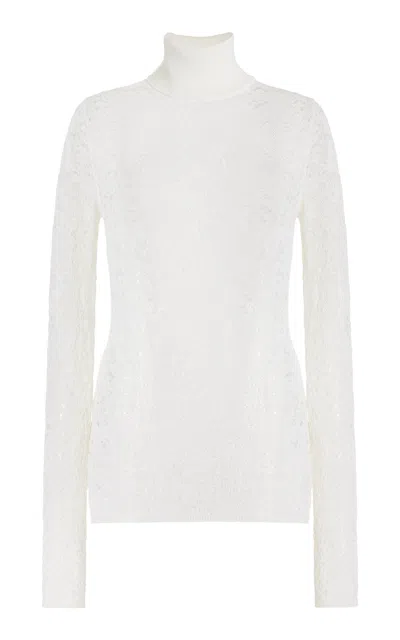 Gabriela Hearst Meret Pointelle Knit Turtleneck In Ivory Merino Wool