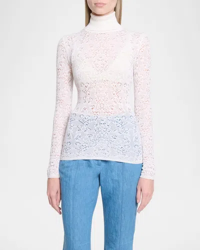 Gabriela Hearst Meret Turtleneck Lace Net Sweater In Ivory