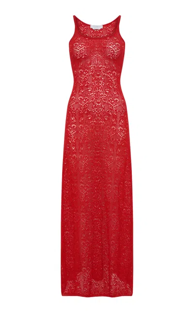 Gabriela Hearst Meridian Knit Lace Wool Maxi Dress In Red