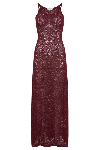 Gabriela Hearst Meridian Lace Knit Maxi Dress In Bordeaux Merino Wool With Lining In Burgundy