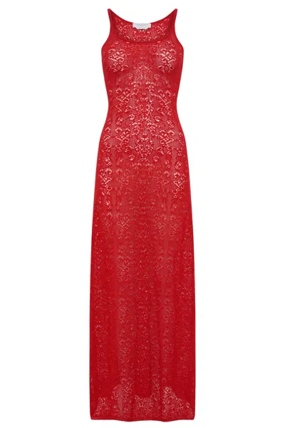 Gabriela Hearst Meridian Lace Knit Maxi Dress In Tonic Orange Merino Wool With Lining In Red