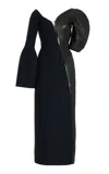 GABRIELA HEARST MERLIN DRESS IN BLACK SILK WOOL CADY AND LEATHER