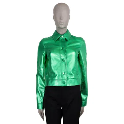 Pre-owned Gabriela Hearst Metallic Green Leather 2024 Thereza Jacket Xs