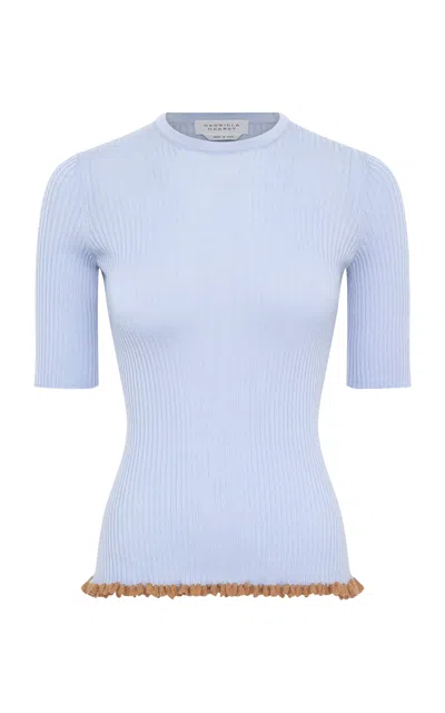 Gabriela Hearst Mireya Lace-trimmed Ribbed Wool-silk Top In Black