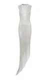 Gabriela Hearst Mitus Fringed Steel Chainmail Midi Dress In Silver