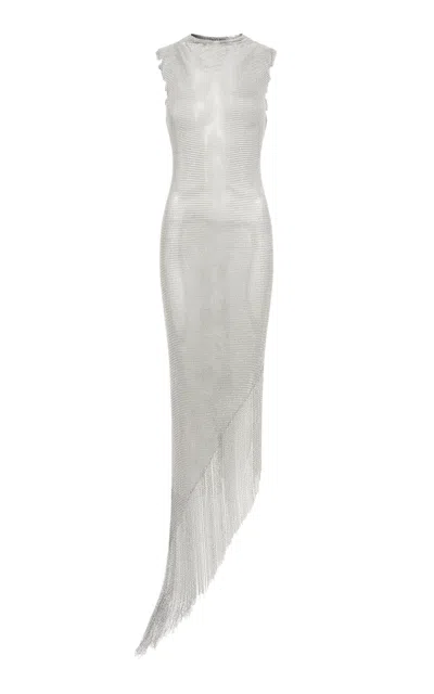 Gabriela Hearst Mitus Fringed Steel Chainmail Midi Dress In Silver